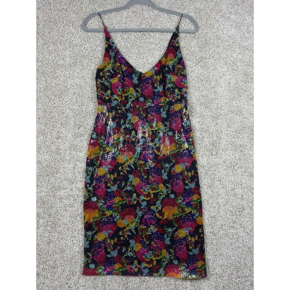 Saloni Sequin Floral Midi Dress US 4 Multicolor Sleeveless Party